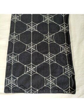Crate & Barrel Halloween Table Runner 54x14 Black Spiderweb Cotton Embroidered